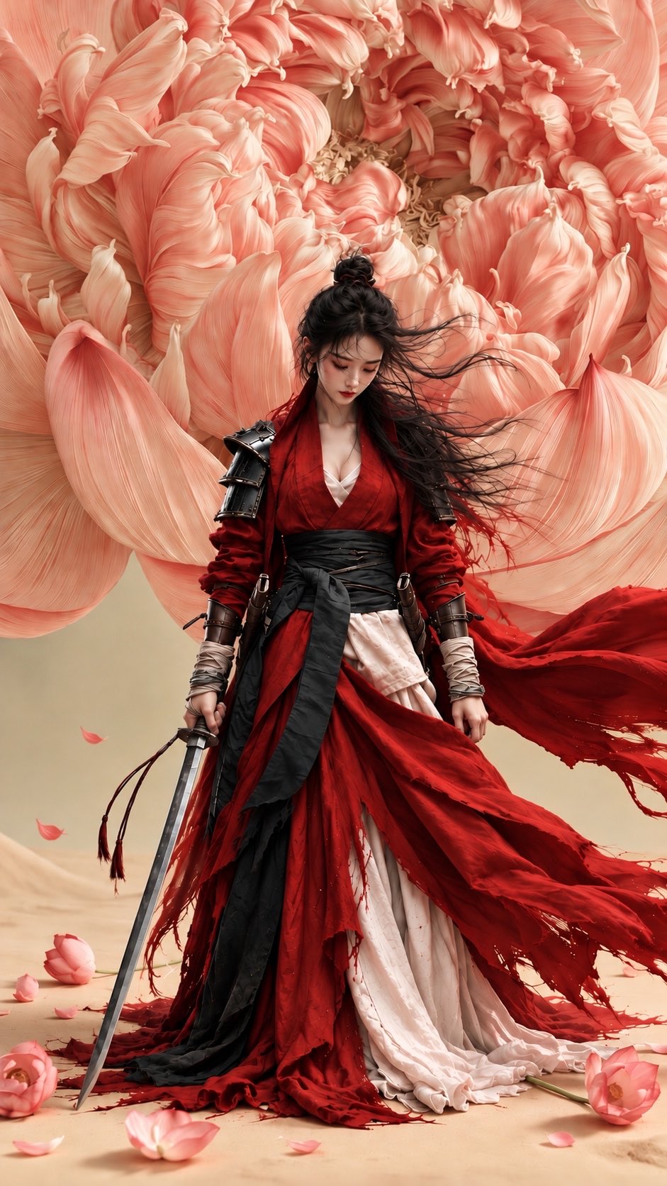 巨牡丹下的绯红女战士