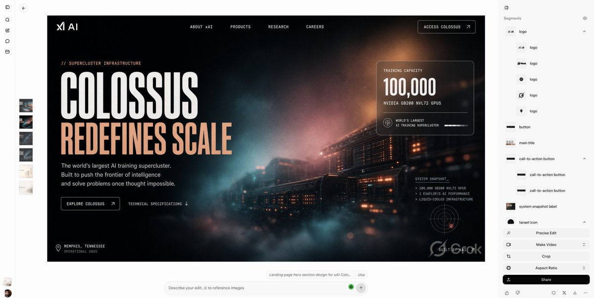 xAI Colossus：极简奢华落地页英雄图