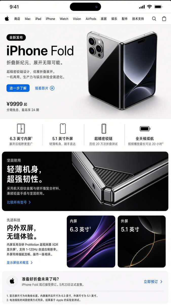 折叠屏 iPhone 官网截图风生图 (1/2)