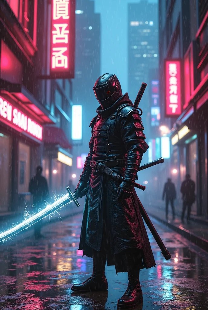 霓虹雨巷赛博武士