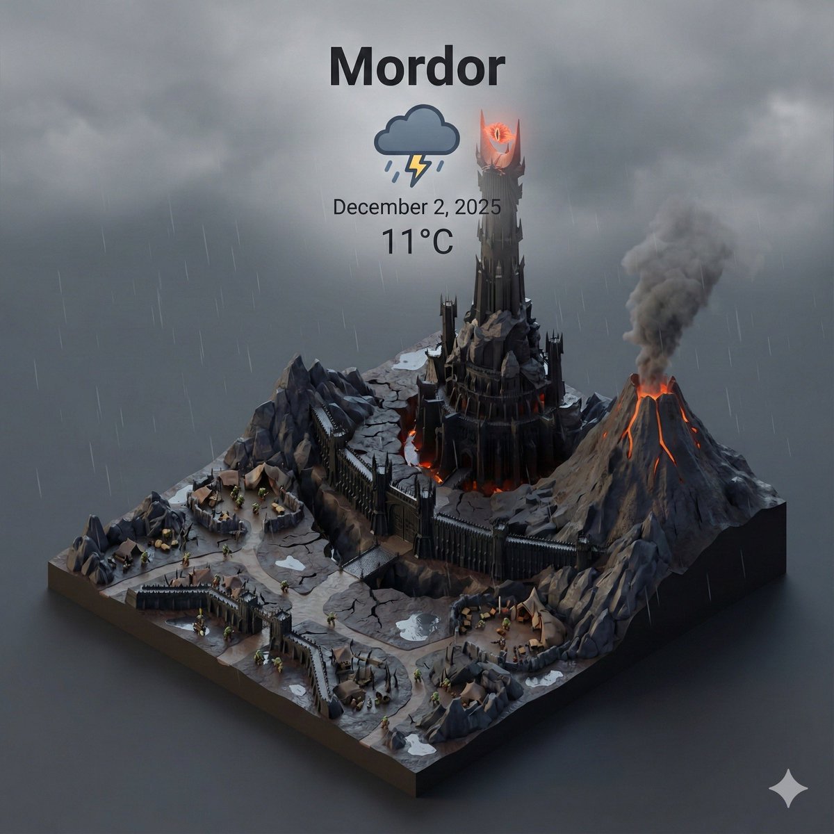 Mordor 等距微缩天气卡：Nano Banana