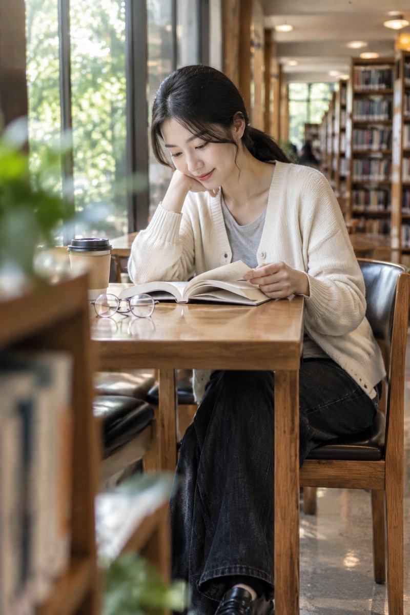 图书馆窗边读书：三模型同提示词 (1/3)