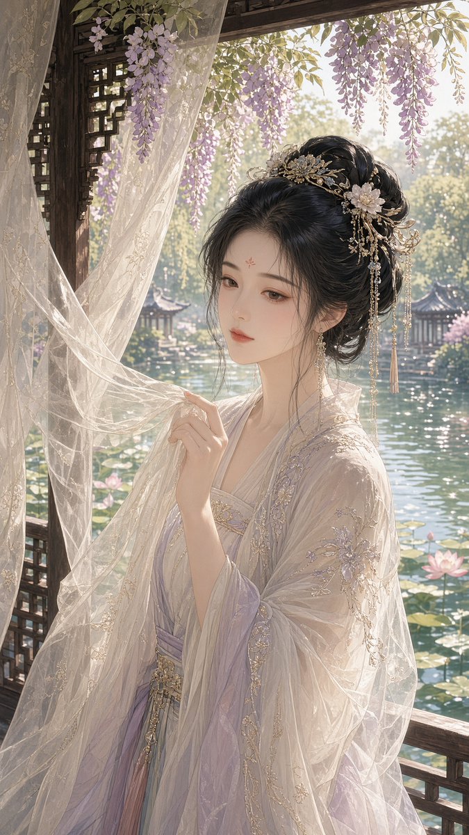 晴日水榭：拈纱凝眸古风美女 (2/2)